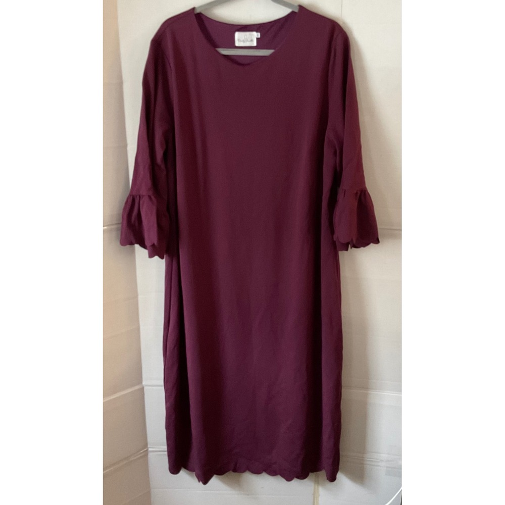 Dainty Jewells Burgundy Scalloped Hem Bell Sleeve Midi Dress Size 4XL